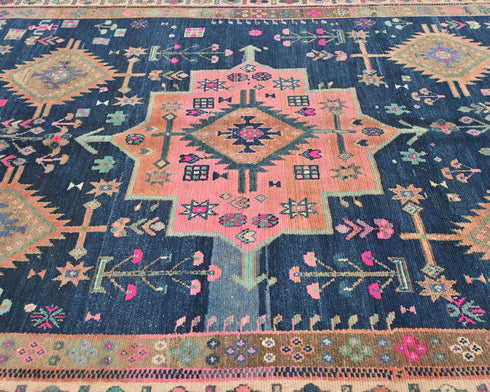 5x10 Vintage Blue Persian Style Hand Knotted Low Pile Wool Area Rug